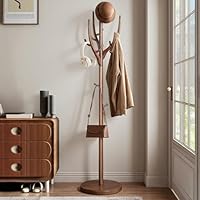 Bekrvio Unique Design Coat Rack Stand, Wooden Coat Rack Freestanding with 42cm Round Base, Tree Branch-look, 182cm Coat Tree Standing Heavy Duty Clothes Hanger with 12 Hooks for Corner Entryway
