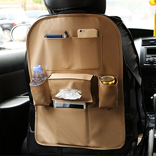 HomDSim Organiseur de siège de voiture - Sac de rangement universel pour siège arrière de voiture - Sac de voyage - Poches de protection - Accessoires automobiles (Beige)