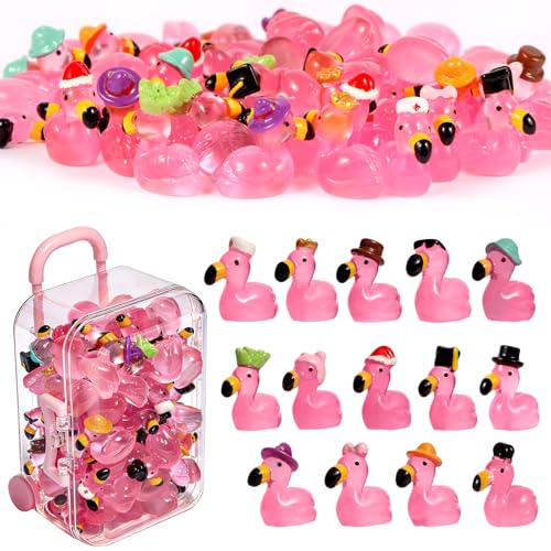 Breelytic 56pcs Mini Resin Flamingo with Mini Suitcase Tiny Flamingo Resin Animals for Fairy Garden Accessories Dollhouse Landscape Succulents Decor DIY Craft