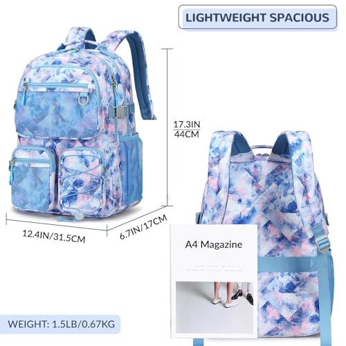 Image of Lohol Multi-Pocket Backpack for School College Travel, Heavy Duty Big Bookbag with 15.6 inch Laptop Compartment (Blue Pink Tie-Dye