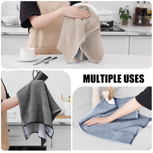 smiry Premium Kitchen Towels(18"x 28", 6 Pack), Large Cotton Dish Cloths Set, Flat & Terry Towel Highly Absorbent Tea Towels with Hanging Loop, Navy Blue/Khaki/Black by smiry - Image 4