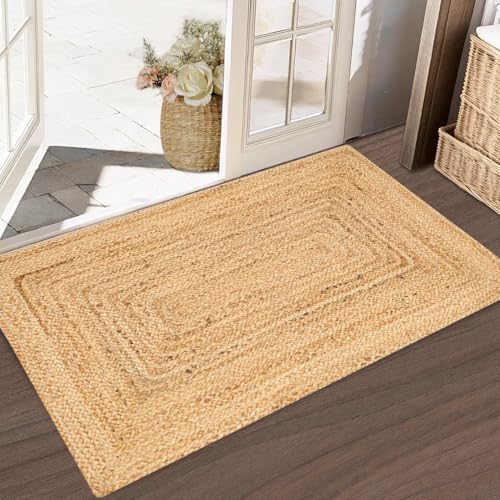 Tapete rectangular tejido a mano de yute natural 2'x3' miniatura 7