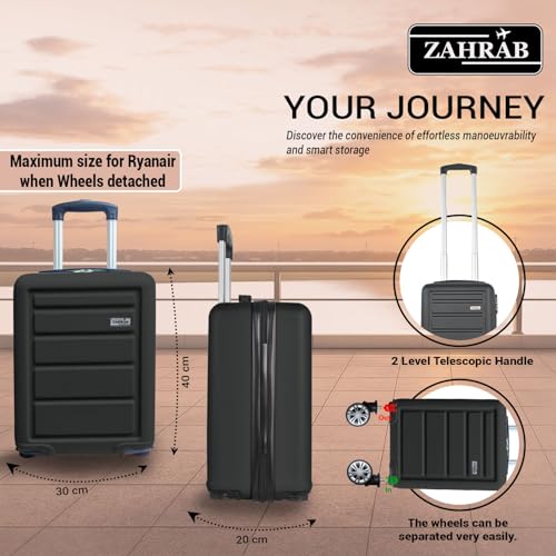 ZAHRAB 40x30x20cm Hard Shell for Ryanair Wizz Air, Underseat Bag Lightweight Hand Luggage Cabin Bag Trolley with Wheels Flight Bags Suit Case (Black, 40x30x20 cms) - Image 2