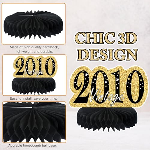 Image of 9Pcs Black Gold 16th Birthday Decorations Honeycomb Centerpieces for Boys Girls,Happy 16th Birthday Centerpieces Tables Toppers Party Decorations Supplies 16th Table Sign Decor