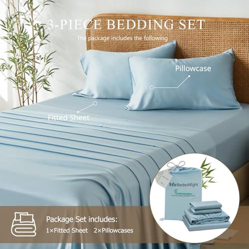 Image of 100% Viscose Derived from Bamboo Sheets Queen Size, Soft & Cooling Viscose from Bamboo Sheets Set, Organically Grown,Breathable & Soft Deep Pocket Up to 18 Inches(Light Blue)