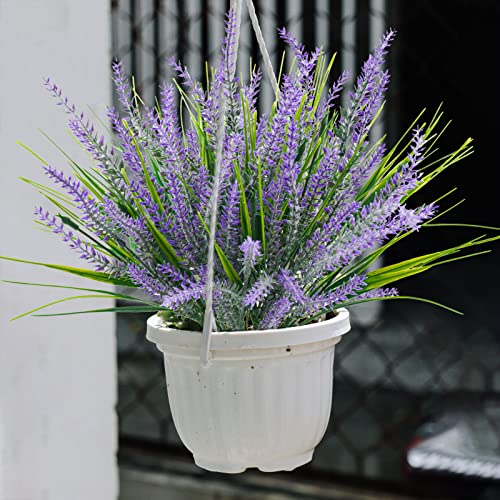 Uieke 6Pcs Outdoor Artificial Lavender Plants, 14.5In Uv Resistant 3Pcs Fake Lavender Flowers With 3 Pcs Faux Grass Greenery Stems For Home Kitchen Hanging Planter Garden Patio Décor Purple #TOP1