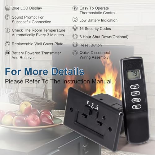 Cracubit Gas Fireplace Remote Control System Kit for Standard Millivolt Gas Valve Appliances, Fit for Skytech, Majestic, Ambient, Monesen, Vermont Gas Fireplaces, LCD Display. by Cracubit - Used condition - Image 5