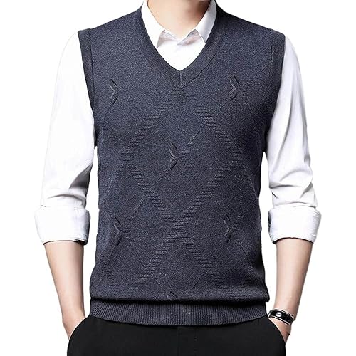 Chaleco de punto para hombre con cuello en V argyle para otoño