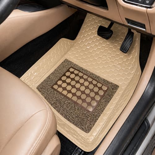 Image of Premium Universal 7D Car Floor Mat Compatible with Tata Curvv 2024-2026 | Waterproof | Anti-Slip | Luxury Premium Leather Car Mat | Full Coverage | All Weather | Car Foot Mats - (Beige)