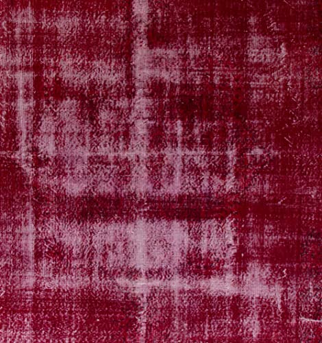 8.4X12.8 Ft One Of A Kind Distressed Handmade Mid-Century Turkish Area Rug Over-Dyed In Red, Ideal For Contemporary Interiors. K387 #TOP2