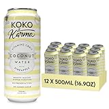 Koko & Karma Pure Coconut Water with Vitamin C - Pineapple Infused Coconut Water with Potassium, Electrolytes, B Vitamins & Magnesium - Unsweetened, Low Calorie & Carb, Diet Sports Drink (Pack of 12)