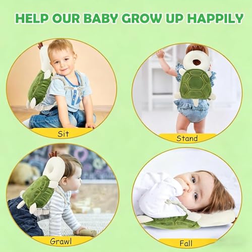 Image of Baby Head Protector Backpack, Soft Breathable Safety Cushion for Walking and Crawling, Unisex Toddler, (Green)