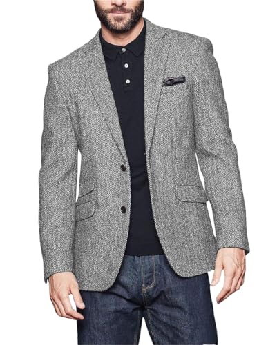 Wangyue Men's Slim Fit Herringbone Tweed Blazer Jacket Casual Sport Coat Bussiness Groomsmen Prom Autumn Jackets