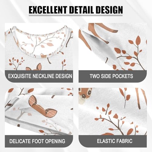 ALAZA Deer Leaf Deer Butterfly Pajamas Set Short Sleeve Cotton Sleepwear Summer Pjs 2 Piece 5-14Y4