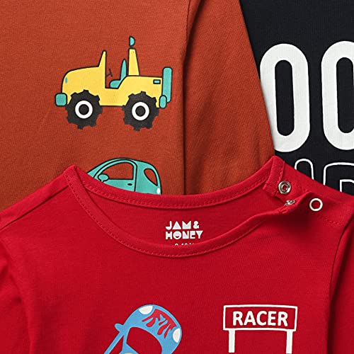 Image of Amazon Brand - Jam & Honey Baby Boy's Full Sleeves T-Shirt | 100% Cotton Printed Regular Fit T-Shirts | New Born Baby Clothes - 0 to 24 Months (Pack of 3)