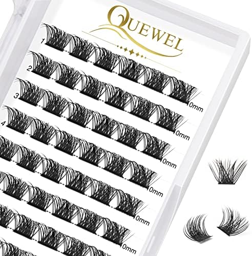 QUEWEL Cluster-Lashes 72 Pcs Individual-Lashes Thin Stem C/D Curl 8-16mm Length DIY Eyelash Extension False Lashes Individual Natural&Mega Styles Soft for Personal Makeup Use at Home (Mega-D-MIX8-16)