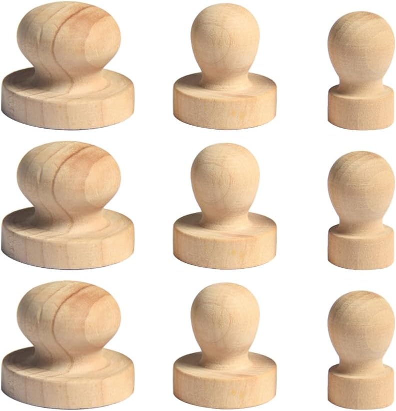 Healifty 9-Piece Wooden Stamp Handles Set 1.96 Inch Round Solid Wood DIY Stamps for Scrapbooking Cards Invitations Personalizing Crafts