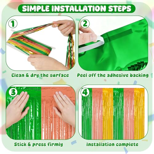 4 Pack Green Rose Gold Yellow Fringe Curtain, Luau Party Decorations by LKKK - Used condition - Image 4