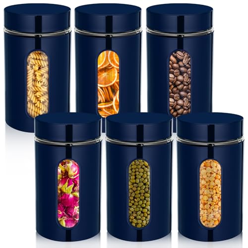 Mimorou 6 Pack 32 oz Airtight Stainless Steel Kitchen Canisters, Navy Blue