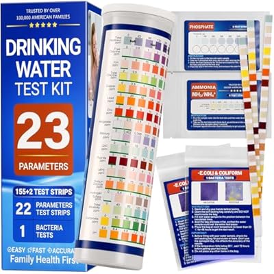23-in-1 Drinking Water Test Kit for Home, 155 Water Test Strips for Tap & Well Water, Tests Hardness, Lead, Iron, Copper, Chlorine, Fluoride, pH, Nitrate & More