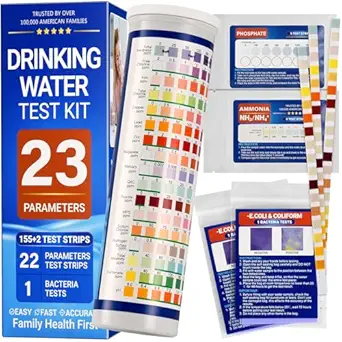 23-in-1 Drinking Water Test Kit for Home, 155 Water Test Strips for Tap & Well Water, Tests Hardness, Lead, Iron, Copper, Chlorine, Fluoride, pH, Nitrate & More