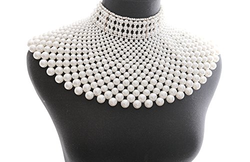 Fine Fashion Handmade Beaded Bib Egyptian Pearl Necklace Collar Women Dress Statement Choker Accessories (Cream) by Fine Fashion - Image 6