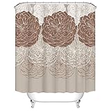 Taupe and Ivory Shower Curtain Brown Flower Pattern Bathroom Curtains Floral Waterproof Fabric...