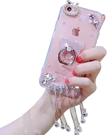 LCHDA Ring Holder Case for Samsung Galaxy S8, Bling Glitter Crystal Diamond Luxury Sparkle Rhinestone Transparent Bumper Protective Cover for Woman Girls with 360 Degree Ring Grip Kickstand