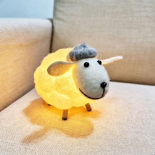 Cute Sheep Night Light Cotton LED Animal Lamp with Dimmable Warm White Changing Holiday Birthday Xmas Easter Gifts Idea for Kid Best Home Bedroom Living Room Decor (B)