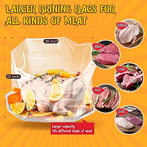 Mewmet Brine Bags For Turkey, 26"×22", 2 Pack, Holds Up To 35Lb, Thicker Brining Bags With 2 Cotton Strings, Extra Large Brining Bag Fits For Turkey, Chicken, Beef, Fish, Lamb, Pork #TOP5