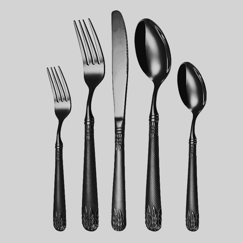 Ensemble de Couverts en Acier Inoxydable Noir, 5/20/30/40/50/60 pièces, avec Manche en Forme d'épi de blé, Couteau, Fourchette et cuillère. Service de Table de Style Occidental pour hôtels e