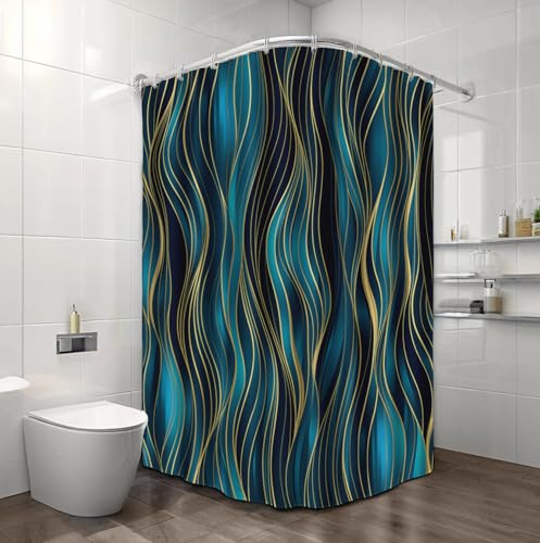Rideau de douche 240x200 turquoise en tissu polyester lavable - 5