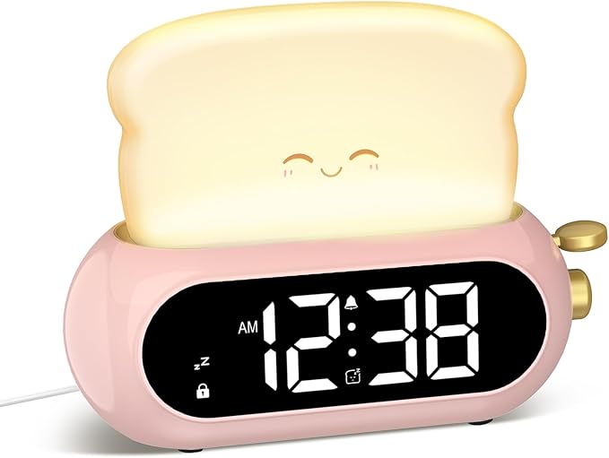 Cute Digital Clock for Bedrooms, Kids Alarm Clocks with Night Light Lamp, 10 Alarm Tones, Adjustable Brightness, Nap Timer, Snooze, Power-off Memory