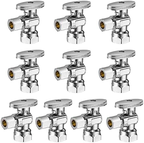 (10 Pack) sicoince Toilet Shut Off Valve Angle Stop Valve Sink Brass, Inlet 1/2 Inch Thread, Outlet 3/8 Inch Compression