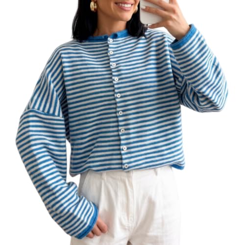 Women Knit Cardigan Sweaters Long Sleeve Button Down Loose Top
