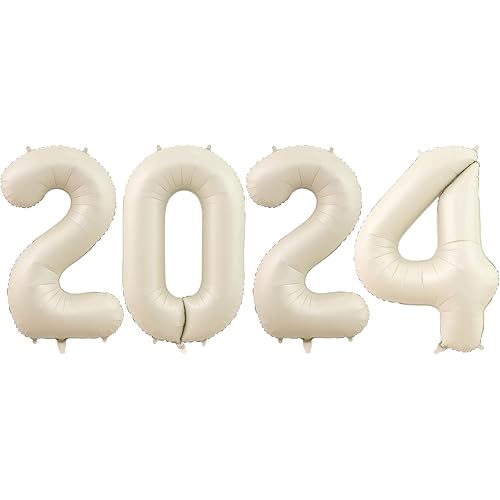 Huge Cream White 2024 Balloons 40 Inch 2024 Large Matte Nude White Helium Mylar Foil Number Balloon White Sand Big 2024 New Year Eve Graduation Anniversary Balloon Decorations Festival Party Supplies