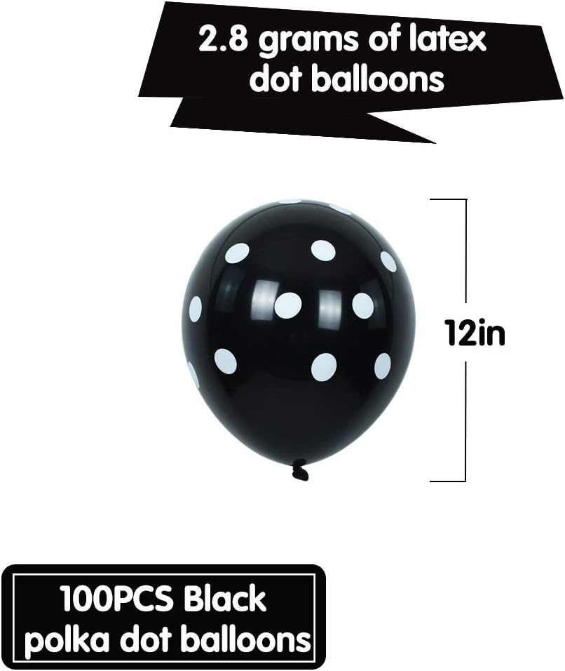 TONIFUL 100pcs Black and White Polka Dots Balloons 12inch large Polka Dot Latex Party Balloons for Wedding Birthday Party Festival Decoration Halloween Supplies