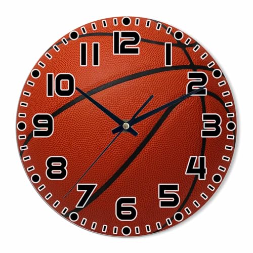 Basketball Wall Clock Brown Basketball Battery Powered Wall Clock Silent Non Ticking 10 Inch for Living Room, Kitchen, Home,Bathroom, Bedroom