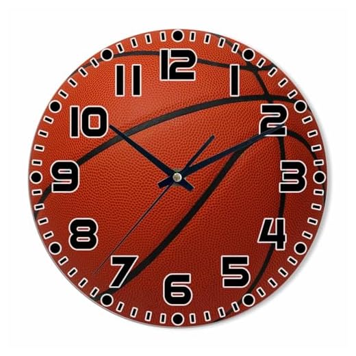Basketball Wall Clock Brown Basketball Battery Powered Wall Clock Silent Non Ticking 10 Inch for Living Room, Kitchen, Home,Bathroom, Bedroom