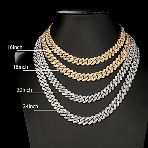 Junvirtuous Cuban Link Chain Mens Iced Out Miami Cuban Necklace Silver/Gold Bling Diamond Hip Hop Jewelry For Women #TOP1