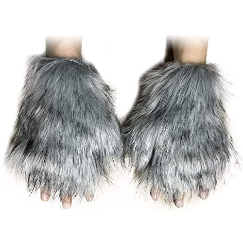 Haoan Wolf Fox Tail Clip Ears And Gloves Set Halloween Christmas Fancy Party Costume Toys Gift For Women And Man Gray #TOP2