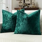 MIULEE Velvet Throw Pillow Covers Set of 2, Soft Neutral Decorative Spring Pillow Cases with Luxurious Textured Vintage Cushion Covers for Home Decor Couch Sofa Bed,Emerald Green 18x18 inch