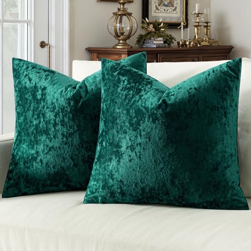 MIULEE Velvet Throw Pillow Covers Set of 2, Soft Neutral Decorative Pillow Cases with Luxurious Textured Vintage Cushion Covers for Home Decor Couch Sofa Bed,Emerald Green 20x20 inch