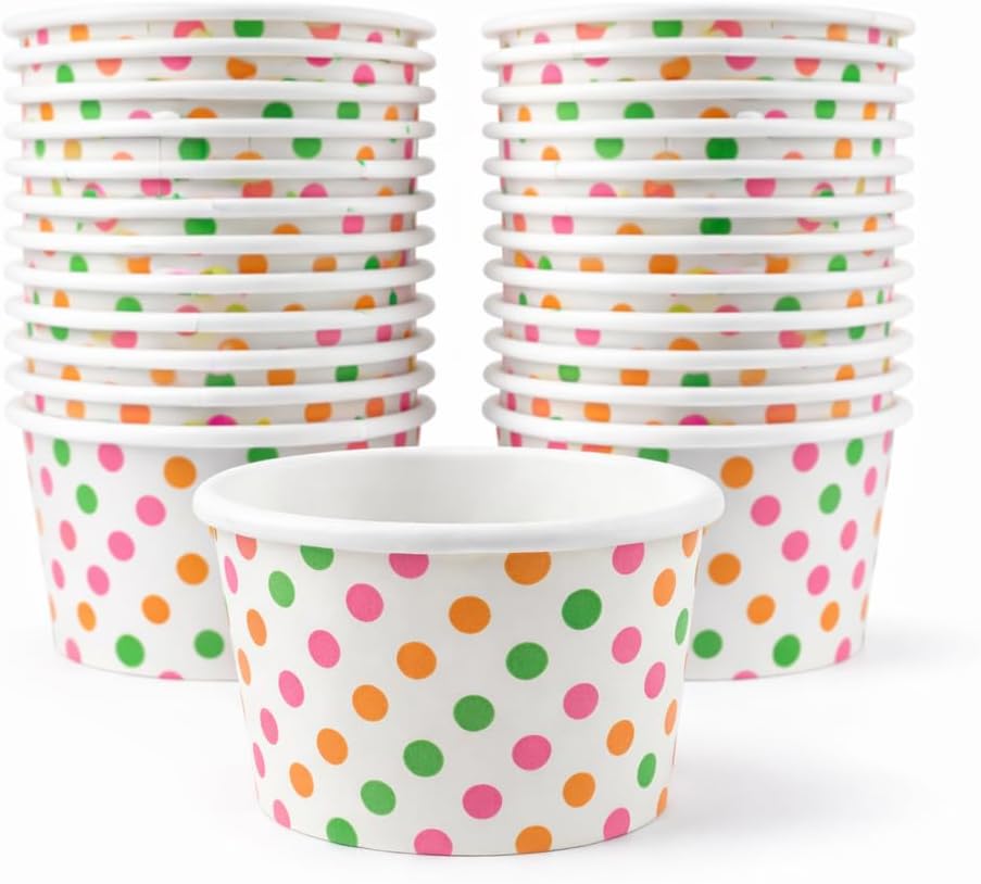 Heyiwell 1000PC Paper Ice Cream Cups,Disposable Dessert and Sundae Bowls Frozen Yogurt Cups, Sundae Hot and Cold Food Paper Cups for Party, Polka Dot Green 12OZ