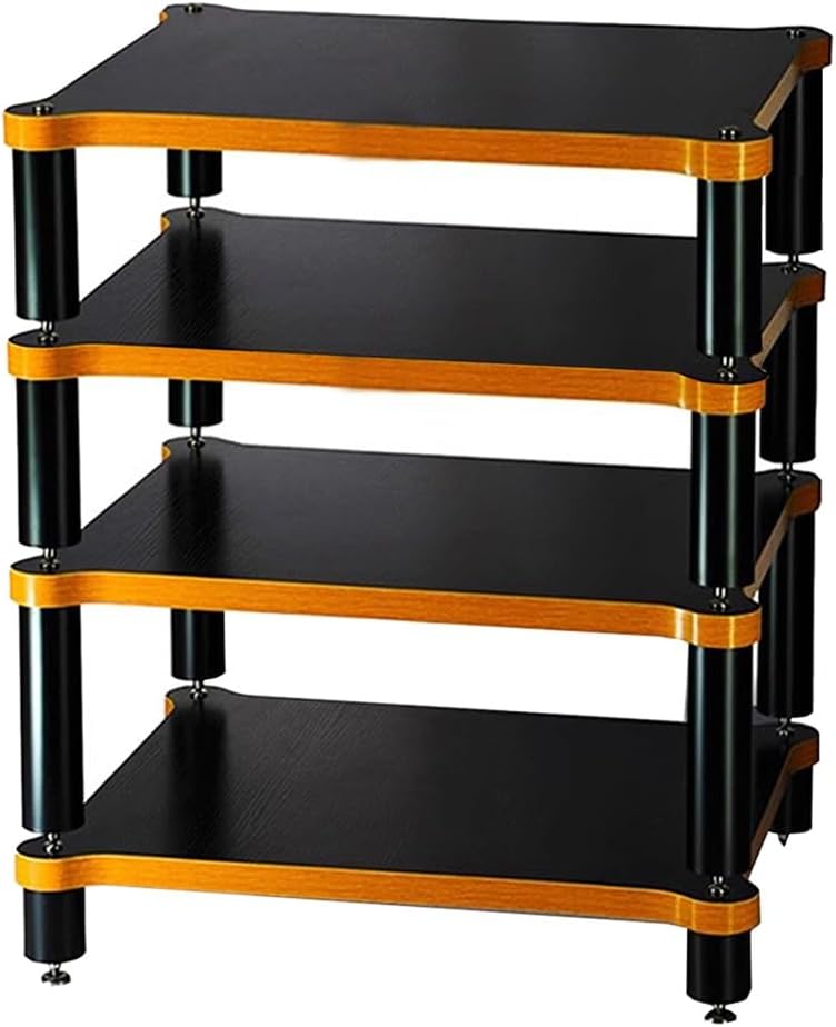 3/4 Tier Cabinet for Record Player & Audio Equipment Adjustable Shelves Modern Black Storage Stand for Media & Video Content (60x78x48cm)