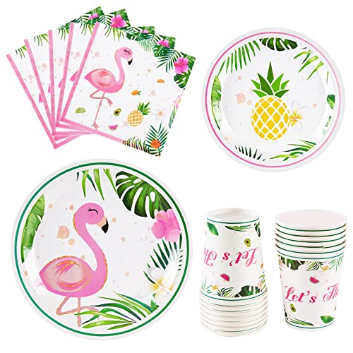 WERNNSAI Articles de fête Flamingo - Luau Vaisselle pour Fille Baby Shower Anniversaire Parties Tropical Hawaïen à Thème Assiettes Serviettes Tasses 64PCS