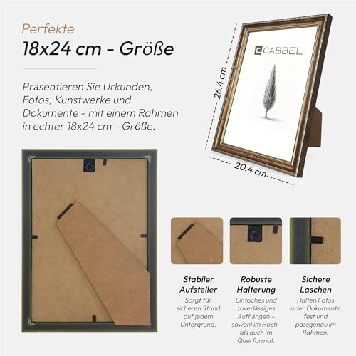 CABBEL Bilderrahmen CELI 18x24 cm Gold – Barock Vintage Rahmen im Antik Look – Dekorativer Fotorahmen mit bruchsicherem Acrylglas – Für Fotos, Poster & Urkunden – Elegant für Wohnzimmer & Büro