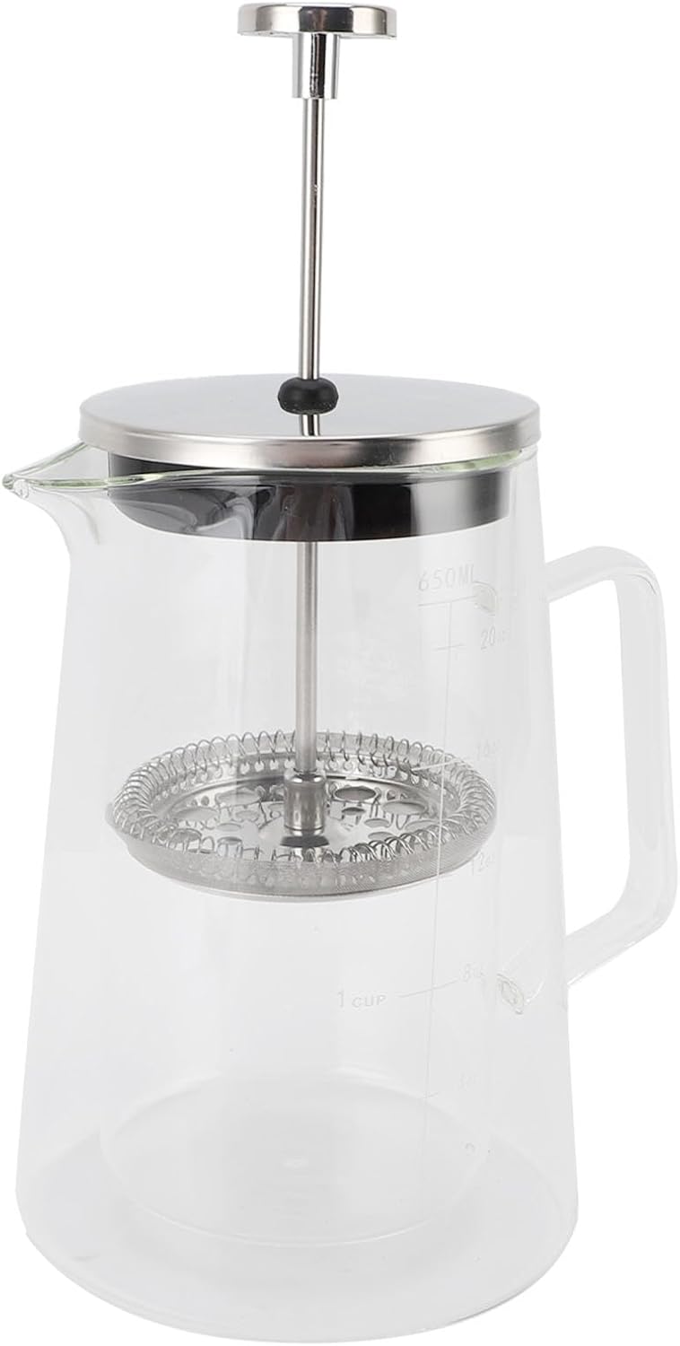 TOPINCN French Press Coffee Maker, 650ML Coffee Press High Borosilicate Glass Carafe Double Wall French Press Coffee Pot for Coffee Brewing, Portable Cold Brew Teapot for Kitchen