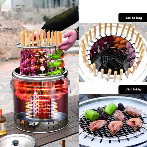 Grill na węgiel drzewny, przenośny grill beczkowy, grill ze stali nierdzewnej, do gotowania na świeżym powietrzu, na kemping, piknik, grill ogrodowy