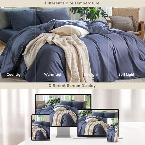 Image of MooMee Duvet Cover Set 100% Washed Cotton Linen Like Oversized King | Relaxed Linen-like Texture. Soft, Breathable & Long-lasting Comfort. Lightweight. Hidden Zipper with 8 Interior Corner Ties